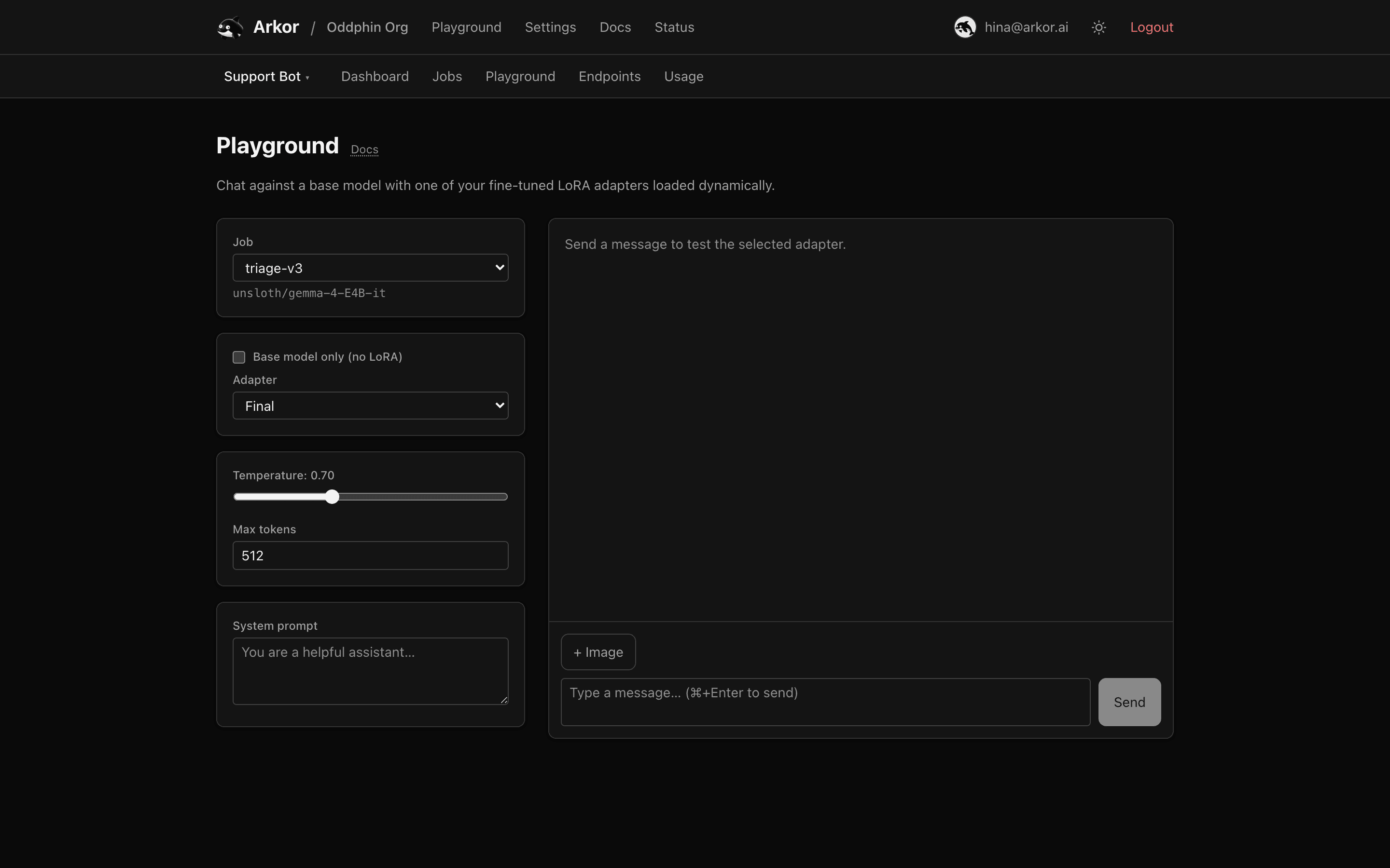 The project playground with the adapter picker