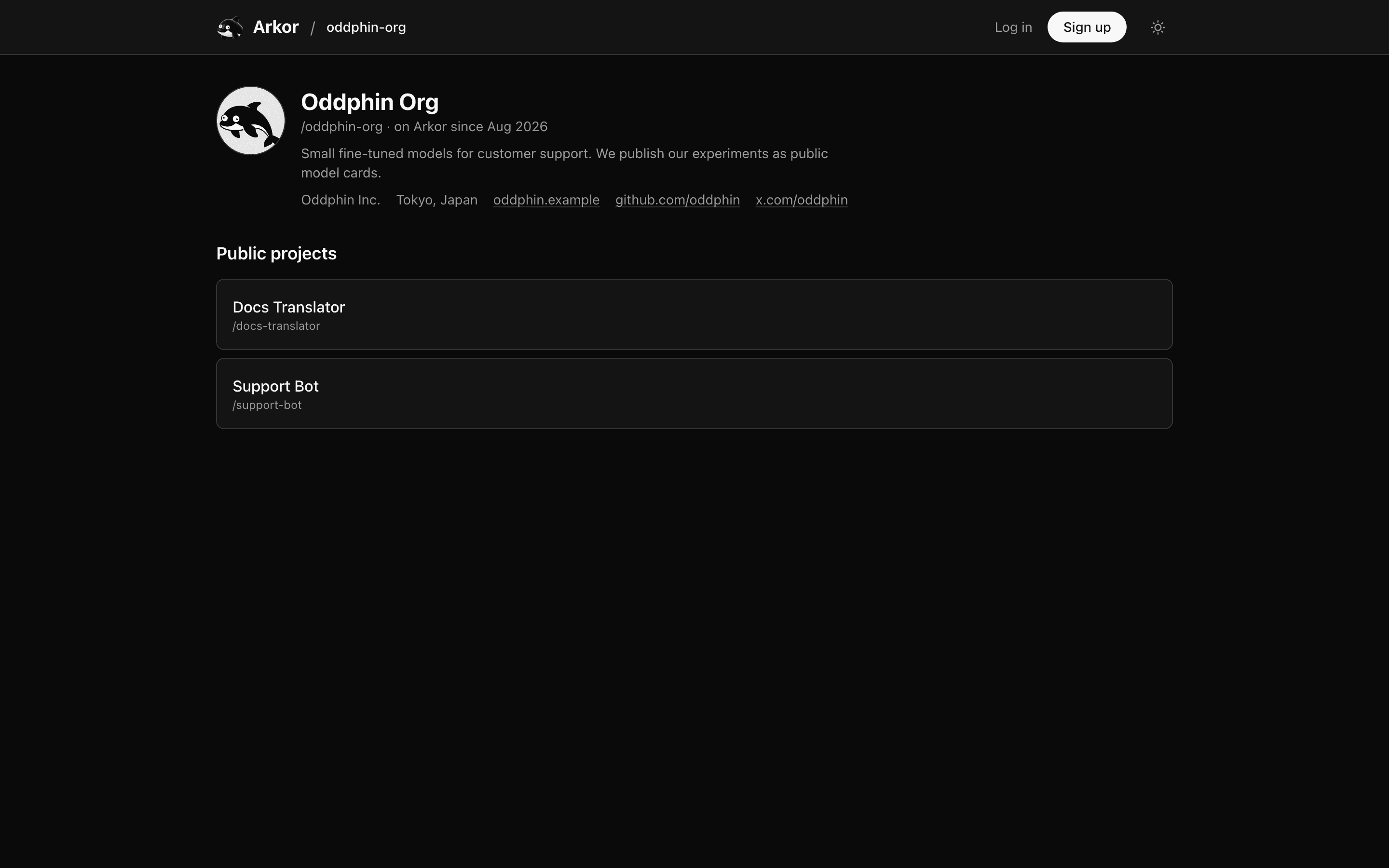 A public organization profile with avatar, bio, company, location, and links