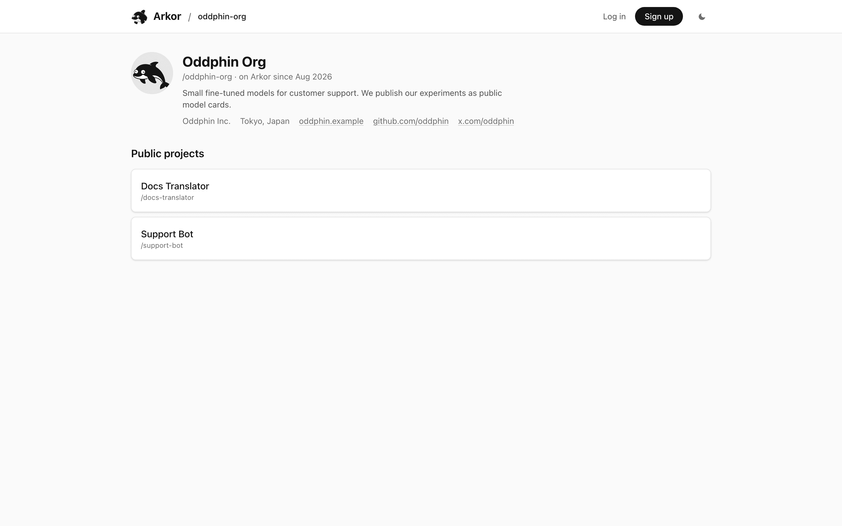 A public organization profile with avatar, bio, company, location, and links